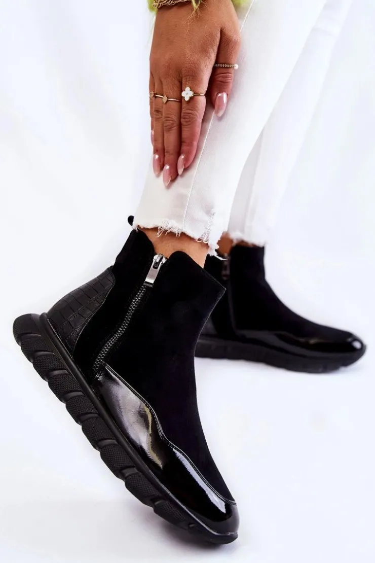 Clearance Buty damskie Vinceza Zamszowe Damskie Botki Sneakersy Vinceza 23-10789 Czarne