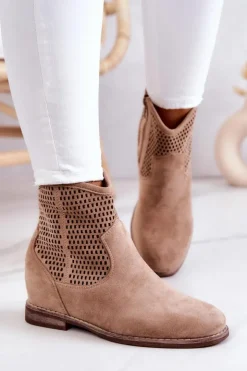 Sale Damskie buty S.Barski Zamszowe Damskie Botki Ukryty Koturn Beżowe Solene