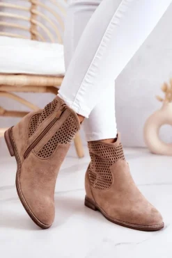 Sale Damskie buty S.Barski Zamszowe Damskie Botki Ukryty Koturn Beżowe Solene