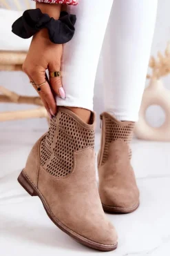 Sale Damskie buty S.Barski Zamszowe Damskie Botki Ukryty Koturn Beżowe Solene