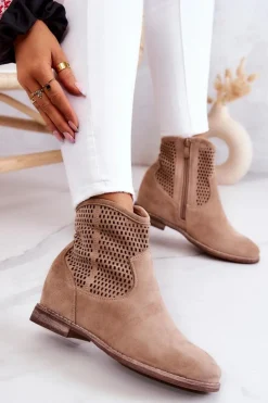 Sale Damskie buty S.Barski Zamszowe Damskie Botki Ukryty Koturn Beżowe Solene