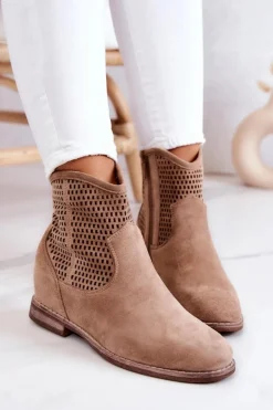 Sale Damskie buty S.Barski Zamszowe Damskie Botki Ukryty Koturn Beżowe Solene