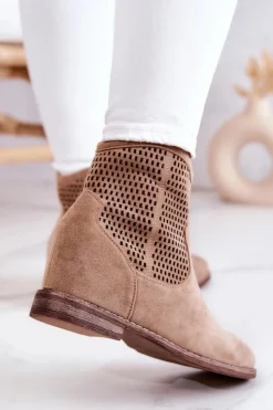 Sale Damskie buty S.Barski Zamszowe Damskie Botki Ukryty Koturn Beżowe Solene