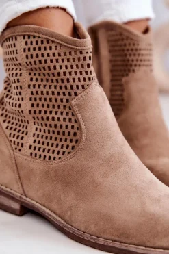 Sale Damskie buty S.Barski Zamszowe Damskie Botki Ukryty Koturn Beżowe Solene