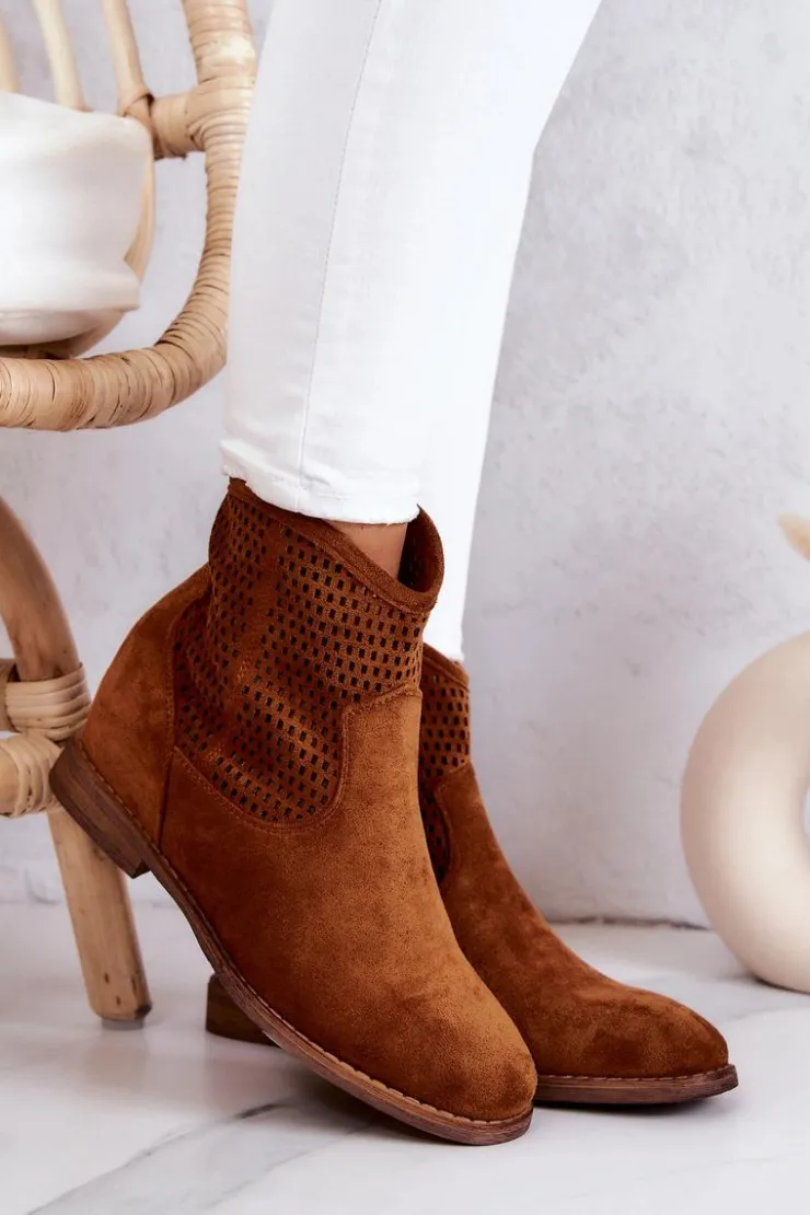 Damskie Damskie buty S.Barski Zamszowe Damskie Botki Ukryty Koturn Camel Solene