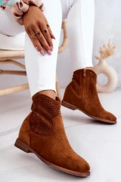 Damskie Damskie buty S.Barski Zamszowe Damskie Botki Ukryty Koturn Camel Solene