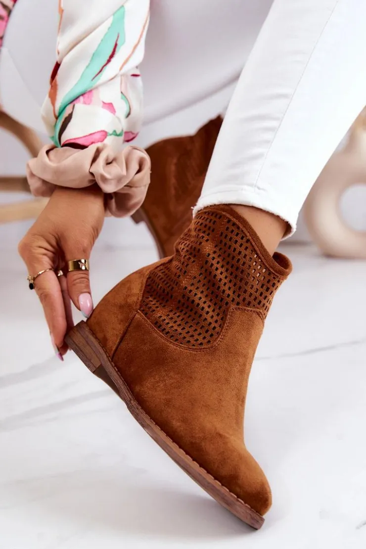 Damskie Damskie buty S.Barski Zamszowe Damskie Botki Ukryty Koturn Camel Solene