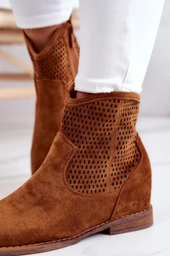 Damskie Damskie buty S.Barski Zamszowe Damskie Botki Ukryty Koturn Camel Solene