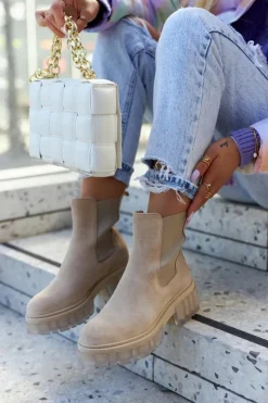 Damskie Boto Zamszowe Damskie Botki Workery Jasnobeżowe Kennel