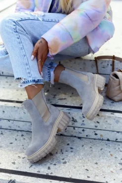 Boto Botki Wiosenne|Brązowe I Beżowe Botki*Zamszowe Damskie Botki Workery Jasnoszare Kennel