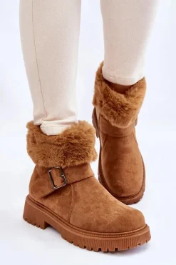 Discount Boto Zamszowe Damskie Botki Z Futerkiem Na Suwak Camel Conquer