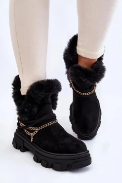 New Boto Zamszowe Damskie Botki Z Ozdobnym Łańcuchem Czarne Respecto