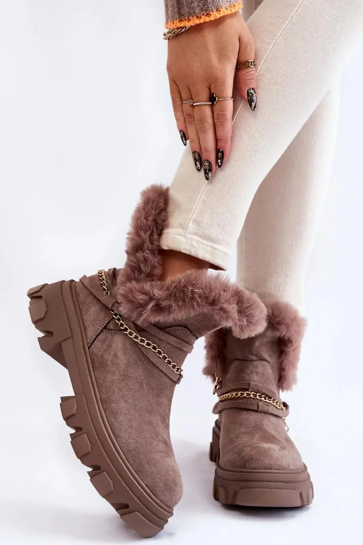 Boto Damskie Trapery|Brązowe I Beżowe Botki*Zamszowe Damskie Botki Z Ozdobnym Łańcuchem Jasnobrązowe Respecto