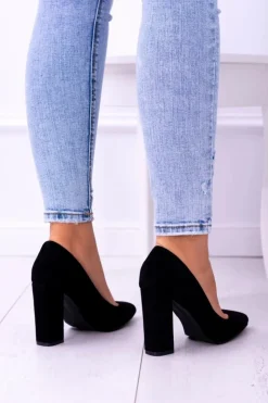 Boto Czółenka Zamszowe|Czółenka Na Słupku*Zamszowe Damskie Czarne Czółenka Na Słupku Celine