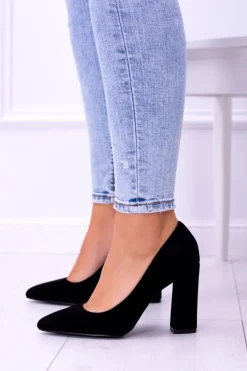 Boto Czółenka Zamszowe|Czółenka Na Słupku*Zamszowe Damskie Czarne Czółenka Na Słupku Celine