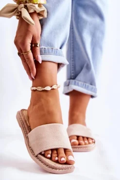 Damskie Boto Zamszowe Damskie Klapki Beżowe Sunset