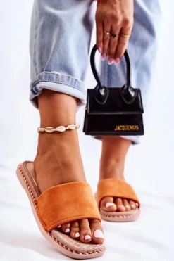 Boto Klapki Damskie Klasyczne*Zamszowe Damskie Klapki Pomarańczowe Sunset