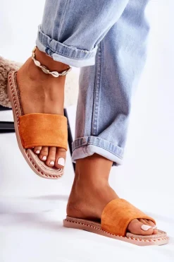 Boto Klapki Damskie Klasyczne*Zamszowe Damskie Klapki Pomarańczowe Sunset