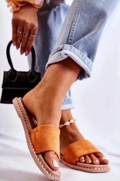 Boto Klapki Damskie Klasyczne*Zamszowe Damskie Klapki Pomarańczowe Sunset