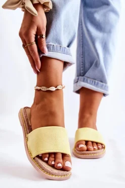 Discount Boto Zamszowe Damskie Klapki Żółte Sunset