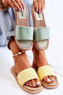 Discount Boto Zamszowe Damskie Klapki Żółte Sunset