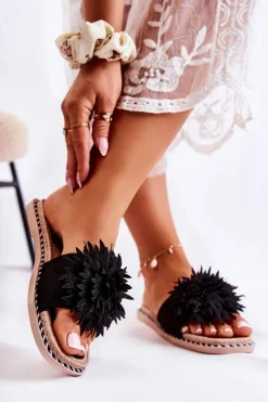 Best Boto Zamszowe Damskie Klapki Z Ozdobą Czarne Giorgia