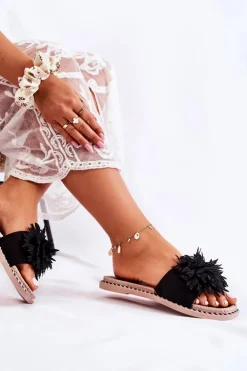 Best Boto Zamszowe Damskie Klapki Z Ozdobą Czarne Giorgia