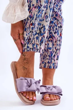 Boto Zamszowe Damskie Klapki Z Kokardą Fioletowe Ambra Fioletowy