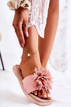 Hot Boto Zamszowe Damskie Klapki Z Ozdobą Różowe Giorgia