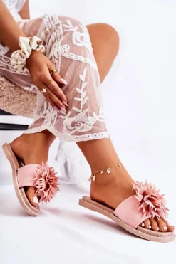 Hot Boto Zamszowe Damskie Klapki Z Ozdobą Różowe Giorgia