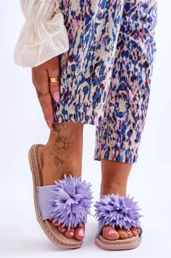 Boto Klapki Damskie Klasyczne*Zamszowe Damskie Klapki Z Ozdobą Fioletowe Giorgia Fioletowy