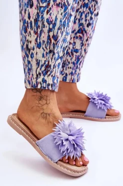 Boto Klapki Damskie Klasyczne*Zamszowe Damskie Klapki Z Ozdobą Fioletowe Giorgia Fioletowy