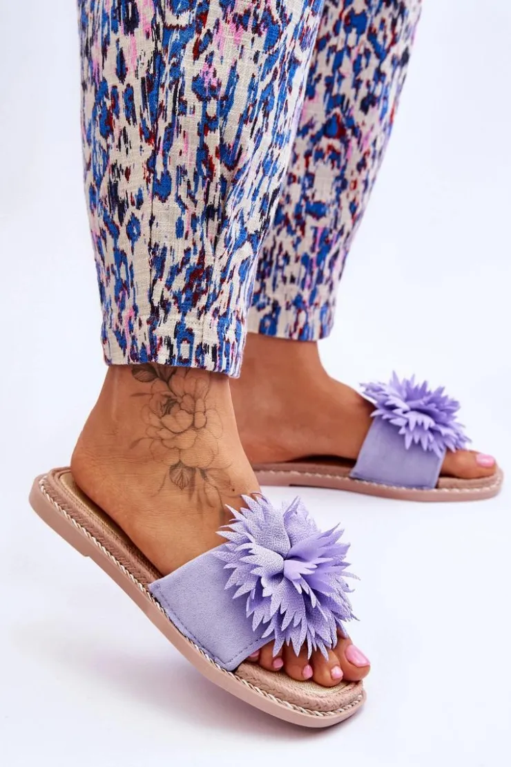 Boto Klapki Damskie Klasyczne*Zamszowe Damskie Klapki Z Ozdobą Fioletowe Giorgia Fioletowy