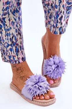 Boto Klapki Damskie Klasyczne*Zamszowe Damskie Klapki Z Ozdobą Fioletowe Giorgia Fioletowy