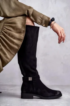 Clearance Buty damskie Vinceza Zamszowe Damskie Kozaki Na Płaskim Obcasie Czarne Henrike