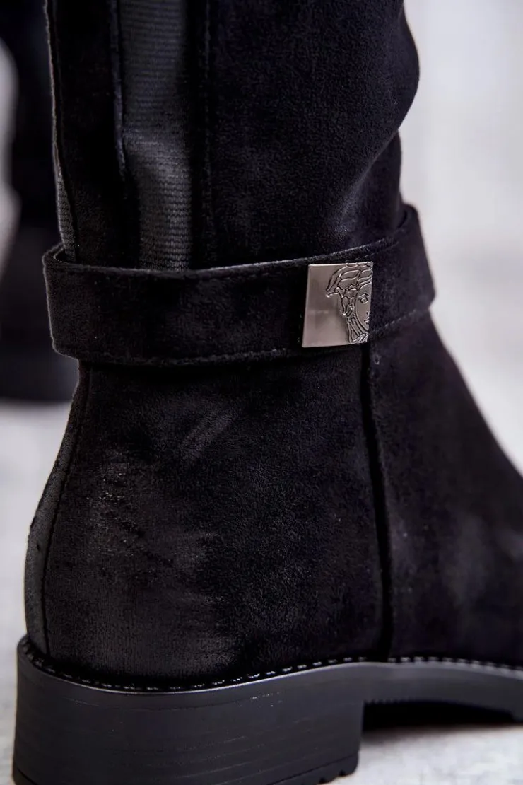 Clearance Buty damskie Vinceza Zamszowe Damskie Kozaki Na Płaskim Obcasie Czarne Henrike