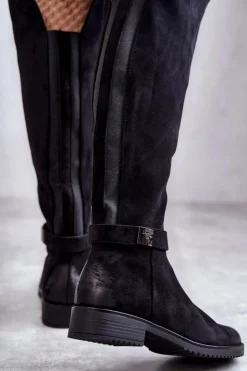 Clearance Buty damskie Vinceza Zamszowe Damskie Kozaki Na Płaskim Obcasie Czarne Henrike