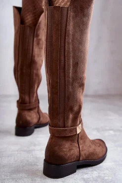 Buty damskie Vinceza Kozaki Przed Kolano|Kozaki Zamszowe*Zamszowe Damskie Kozaki Na Płaskim Obcasie Brązowe Henrike