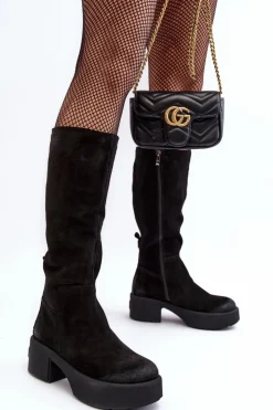 Online Boto Zamszowe Damskie Kozaki Przed Kolano Lemar Czarne Malayah