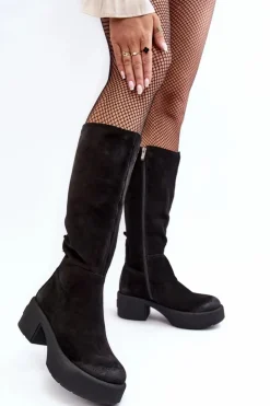 Online Boto Zamszowe Damskie Kozaki Przed Kolano Lemar Czarne Malayah