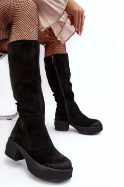 Online Boto Zamszowe Damskie Kozaki Przed Kolano Lemar Czarne Malayah