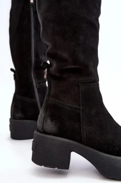 Online Boto Zamszowe Damskie Kozaki Przed Kolano Lemar Czarne Malayah