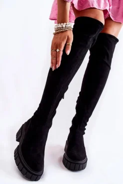 Discount Boto Zamszowe Damskie Kozaki Za Kolano Czarne Cheera Czarny