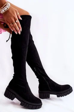 Discount Boto Zamszowe Damskie Kozaki Za Kolano Czarne Cheera Czarny