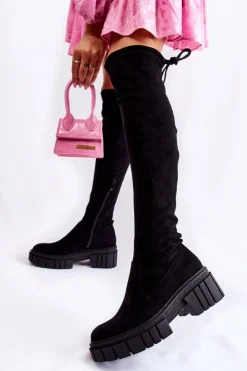 Discount Boto Zamszowe Damskie Kozaki Za Kolano Czarne Cheera Czarny