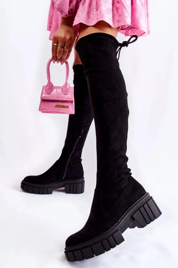 Discount Boto Zamszowe Damskie Kozaki Za Kolano Czarne Cheera Czarny
