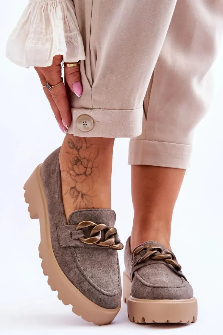 Damskie buty S.Barski Mokasyny Damskie Zamszowe*Zamszowe Damskie Mokasyny S.Barski HX52-222 Szare