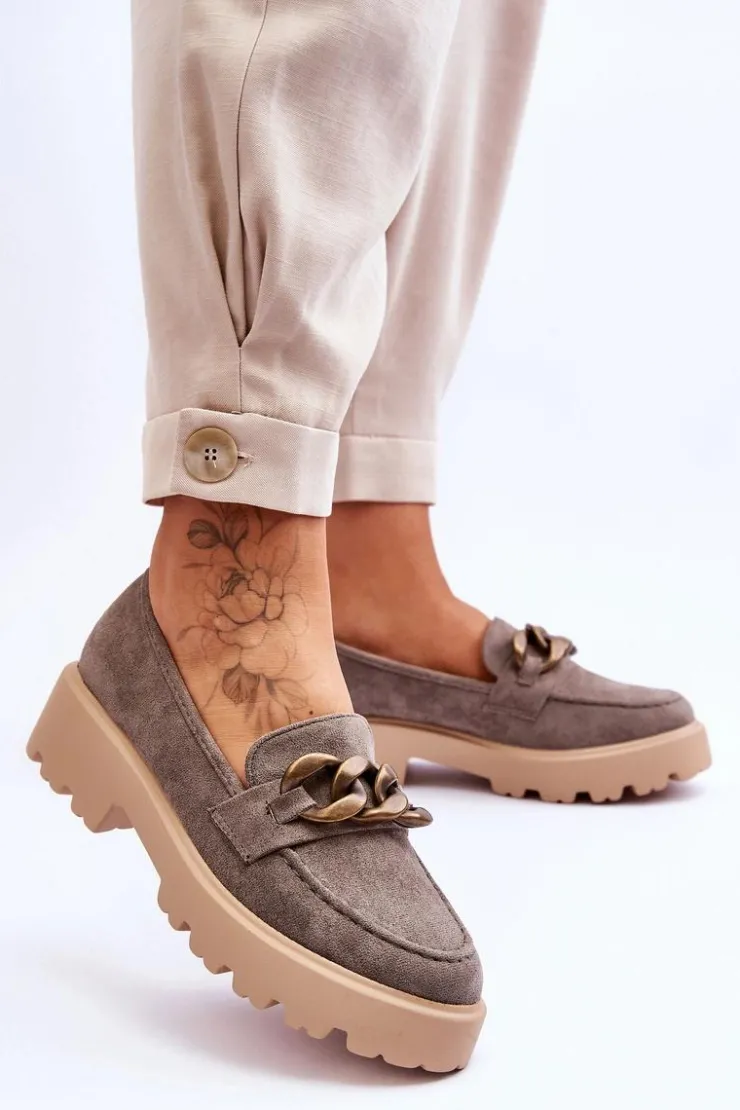 Damskie buty S.Barski Mokasyny Damskie Zamszowe*Zamszowe Damskie Mokasyny S.Barski HX52-222 Szare