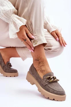 Damskie buty S.Barski Mokasyny Damskie Zamszowe*Zamszowe Damskie Mokasyny S.Barski HX52-222 Szare