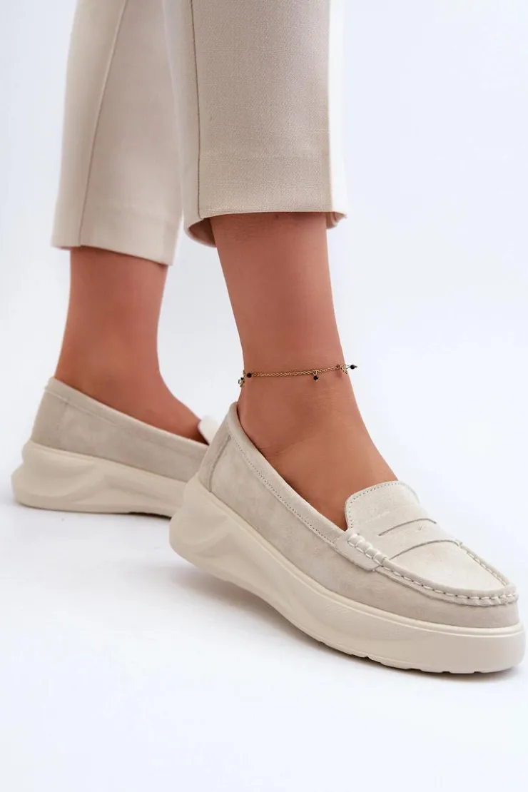 Damskie Evento Zamszowe Damskie Mokasyny Jasnobeżowe Filidia